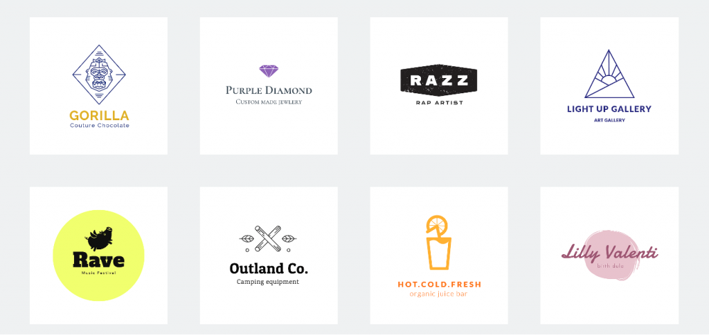 AI-generated logo designs displayed in a grid format.